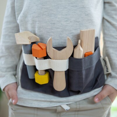 PlanToys Tool Belt and Wooden Tool Set, Natural (PTS3485)