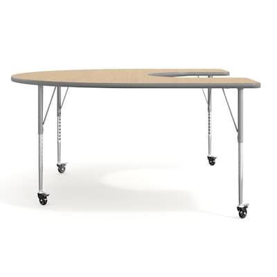 Flash Furniture Wren Horseshoe Activity Table, 66" x 60", Height Adjustable, Light Natural Top/Silver Frame (XUA6066HRSLNTAC)
