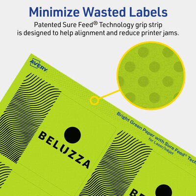 Avery Printable Rectangle Multipurpose Labels, 3" x 3.75", Bright Green, 480/Box (94248)