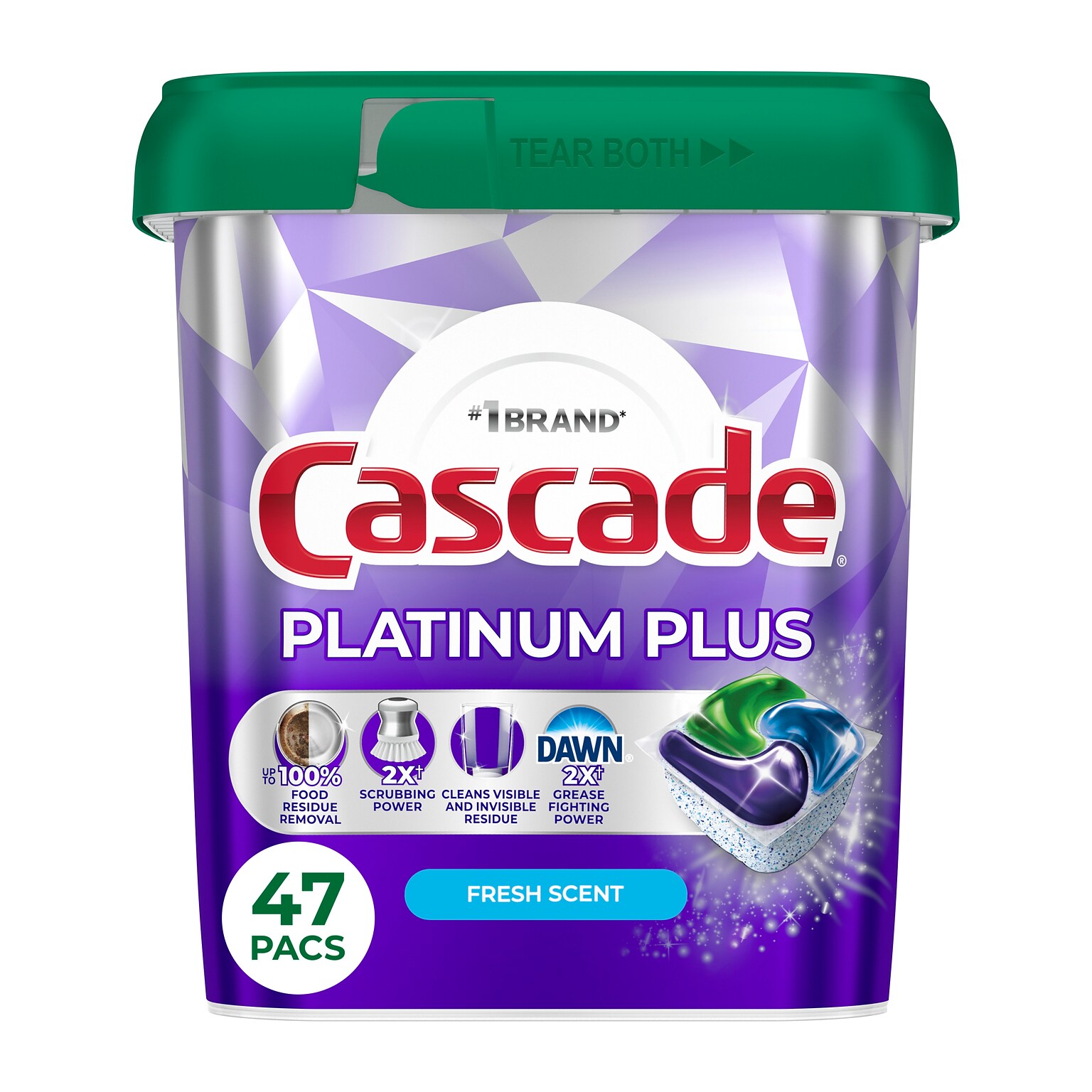 Cascade Platinum Plus ActionPacs Dishwashing Detergent Pods, Fresh Scent, 47 Pods/Box (57893/6156)