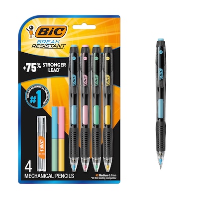 BIC Break-Resistant Mechanical Pencils, 0.7mm, #2 Medium Lead, 4/Pack (MV7PRP4-BLK)