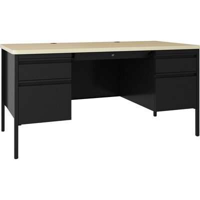 Lorell Fortress Series 48 W Double-Pedestal Teachers Desk, Maple/Black (LLR03155)