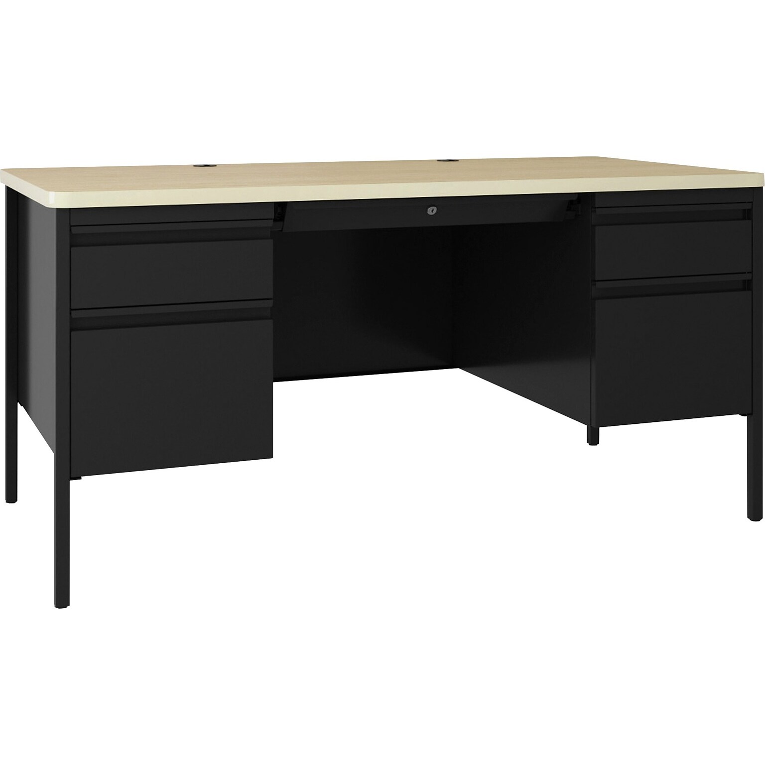 Lorell Fortress Series 48 W Double-Pedestal Teachers Desk, Maple/Black (LLR03155)