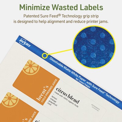Avery Dissolvable Rectangle Multipurpose Labels, 2" x 6", Off-white, 100/Pack (94242)