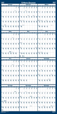 2027 House of Doolittle 33" x 66" Yearly Dry Erase Wall Calendar, Reversible, Blue (3962-27)
