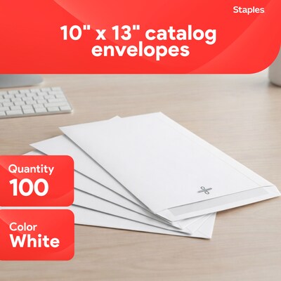 Staples Clasp & Gummed Catalog Envelopes, 10"L x 13"H, Bright White, 100/Box (570231N)