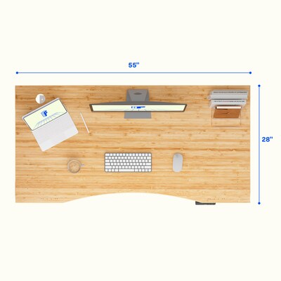 FlexiSpot E7COMMERCIAL 55''W Electric Adjustable Bamboo Standing Desk, Bamboo/White (E7WCOMCR5528LBZB)
