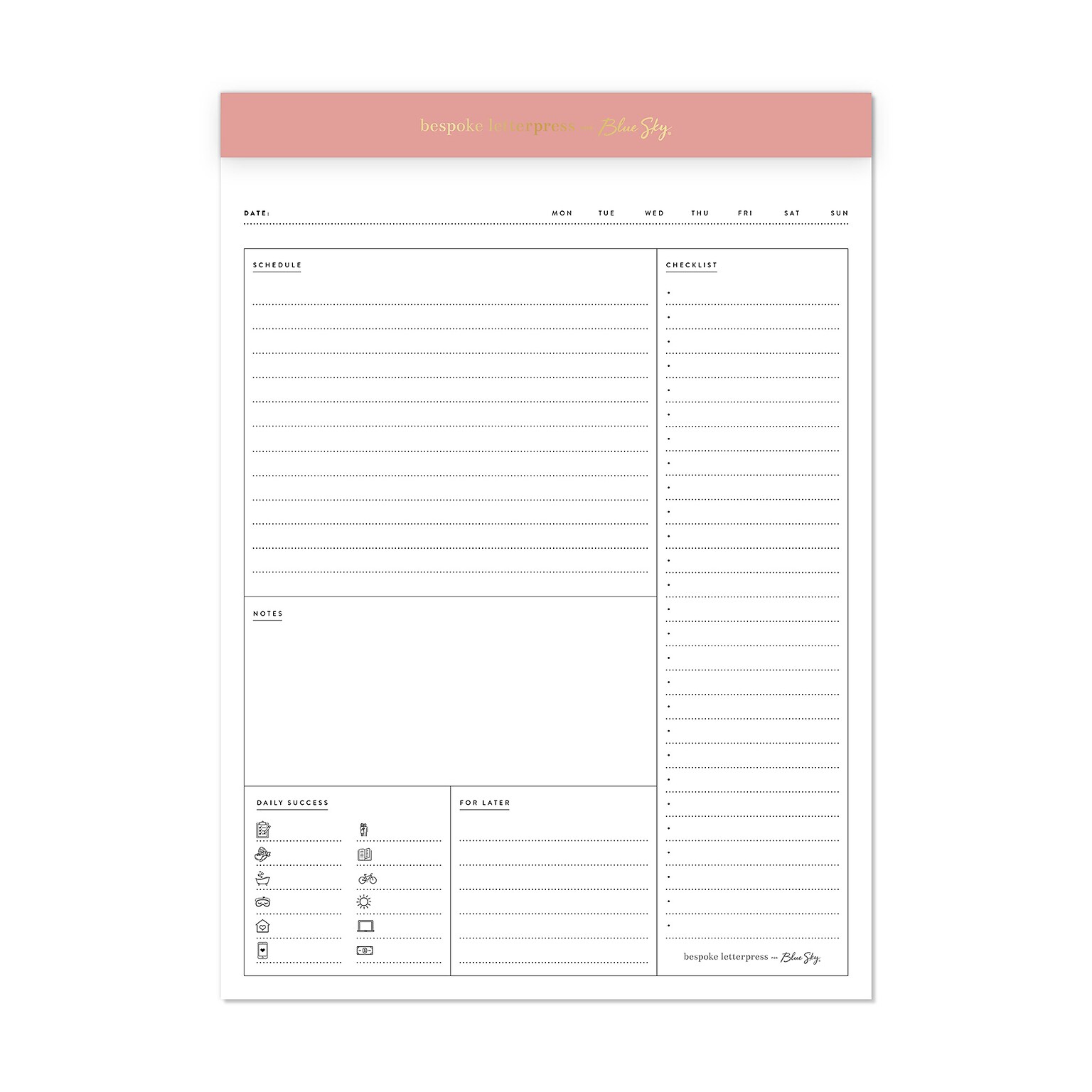 Blue Sky Bespoke Letterpress Notepad, 7 x 9, Camellia Pink Trim (155580)