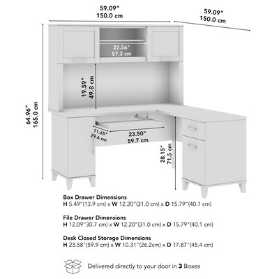 Bush Home Somerset 60"W L Shaped Computer Desk with Hutch, Platinum Gray (SET002PG)