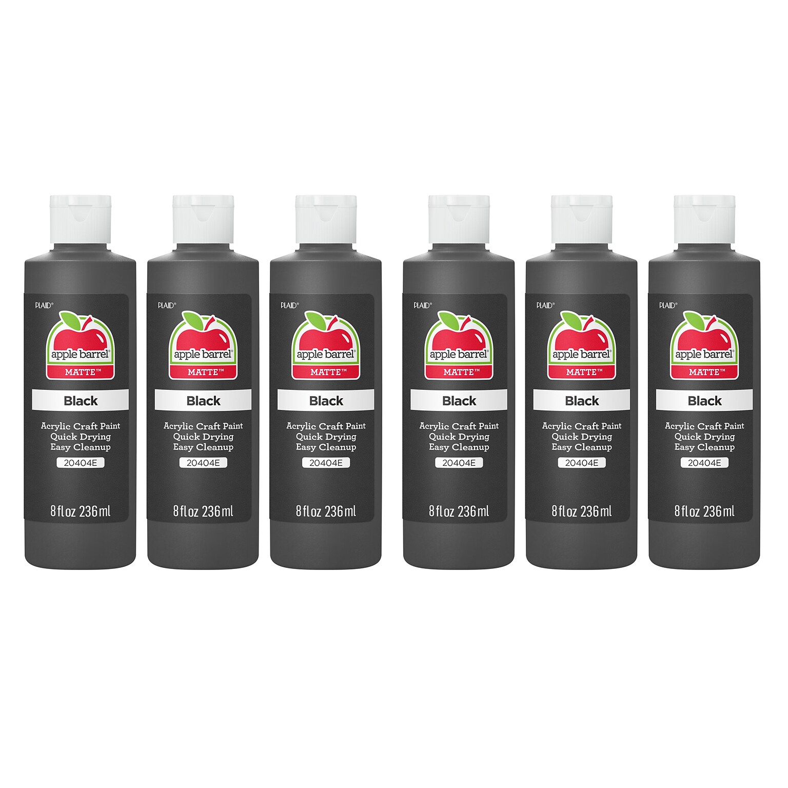 Apple Barrel Acrylic Paint Matte, 8oz., Black, 6/Pack (APP20404E-6)