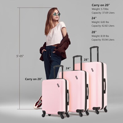 DUKAP Discovery 3-Piece Hardside Spinner Luggage Set, TSA Checkpoint Friendly, Pink (DKDISSML-PNK)