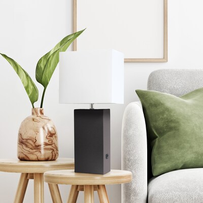 Lalia Home Lexington 21" Modern Bedside Table Lamp, White Fabric Shade, Feit LED Bulb, Espresso Brown (LHT-3012-BW-LB)