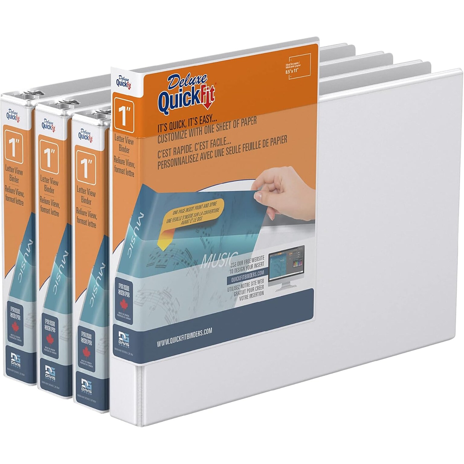 Davis Group QuickFit Heavy Duty 1 3-Ring Standard Binders, White, 4/Pack (97110-04)