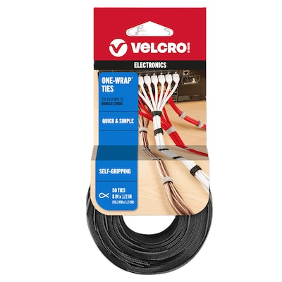 Velcro Brand One-Wrap Thin Cable Ties 1/2 x 8, Black/Gray, 50/Pack (90924)