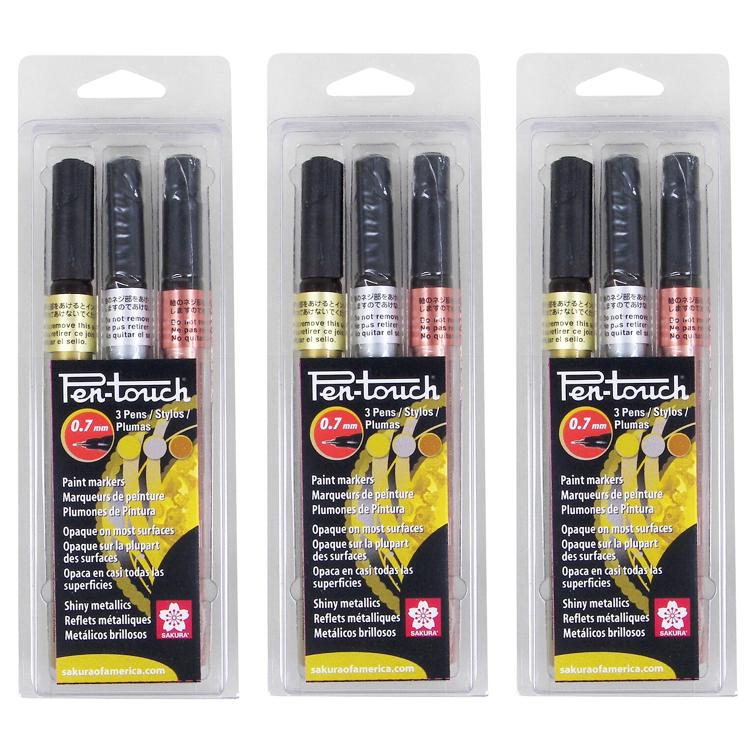 Sakura Pen-Touch Washable Water-Based Markers, Assorted Metallics, 3/Pack, 3 Packs/Bundle (SAK42191-3)
