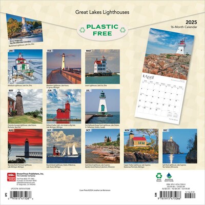 2025 BrownTrout Great Lakes Lighthouses 12 x 12 Monthly Square Wall Calendar (9781975475086)