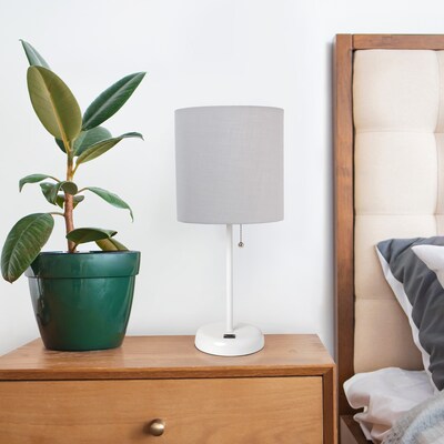 Creekwood Home Oslo 19.5" LED Table Lamp with USB Port, White Base/Gray Shade (CWT-2011-GO-LB)