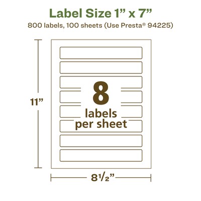 Avery EcoFriendly Laser/Inkjet Rectangle Multipurpose Labels, 1" x 7", White, 800/Box (94225)