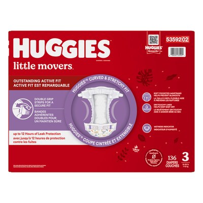 Huggies Little Movers Baby Diapers, Size 3, 136/Carton (53592)