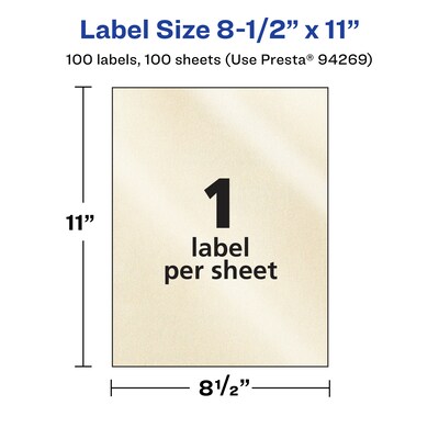 Avery Pearlized Ivory Rectangle Multipurpose Labels, 8.5" x 11", Ivory, 100/Box (94269)