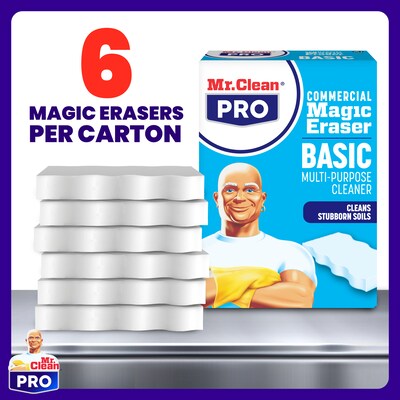Mr. Clean PRO Commercial Magic Eraser Basic Multi-Purpose Cleaning Pads, White, 6 Pads/Box, 6 Boxes/Carton (79009)