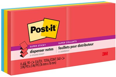 Post-it Super Sticky Pop-up Notes, 3 x 3, Playful Primaries Collection, 90 Sheet/Pad, 6 Pads/Pack