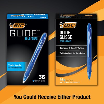 BIC Glide Bold Retractable Ballpoint Pen, Bold Point, 1.6mm, Blue Ink, 36/Pack (VLGB361BLU)
