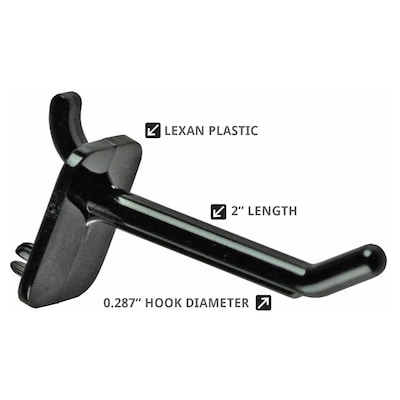 Azar Displays 2 Lexan Hook: 0.287 Diameter, 50-Pack Black (800002-B)