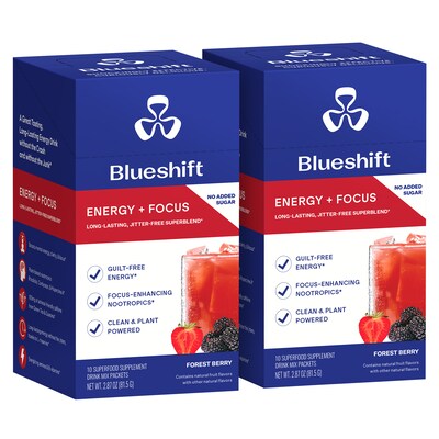 Blueshift Energy & Focus Forest Berry Powder Drink Mix, 10/Packets/Box, 2/Box (600-04167)
