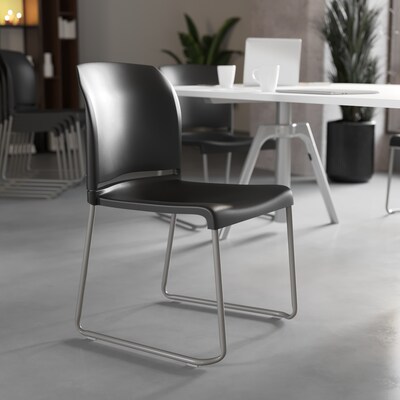 Flash Furniture HERCULES Series Plastic Contoured Stack Chair with Sled Base, Black/Gray (RUT238ABK)