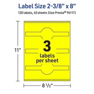 Avery Cigar Laser/Inkjet Multipurpose Labels, 2-3/8" x 8", Neon Yellow (120/Box)