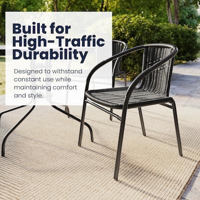 Flash Furniture Lila 28'' Square Table with 4 Rattan Stack Chairs, Black (TLH073SQ037BK4)