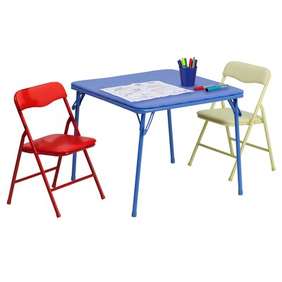 Flash Furniture Mindy Square Kids 3 Piece Folding Table and Chair Set, 24" x 24", Multicolored (JB10CARD)