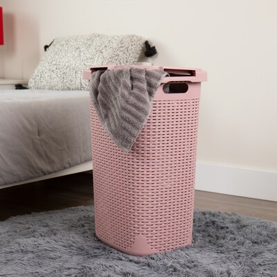 Mind Reader Plastic Laundry Hamper with Lid, Pink (60HAMP-PNK)