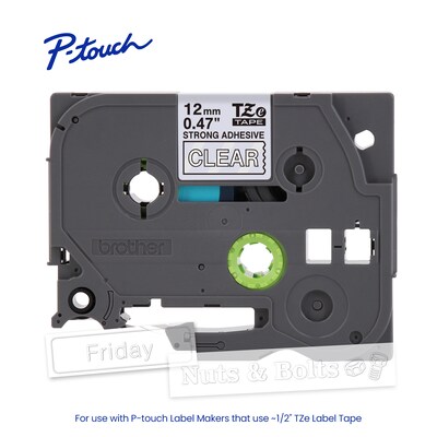 Brother P-touch Strong Adhesive Laminated Label Tape, 1/2" x 26.2', White on Clear (TZeS135)