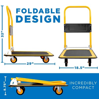 Mount-It! Foldable Flatbed with Swivel Wheels, 330 lb. Capacity, Black/Yellow (MI-920)