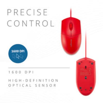 Kensington Pro Fit Washable Wired Ambidextrous USB-A Mouse, Red (K75239US)