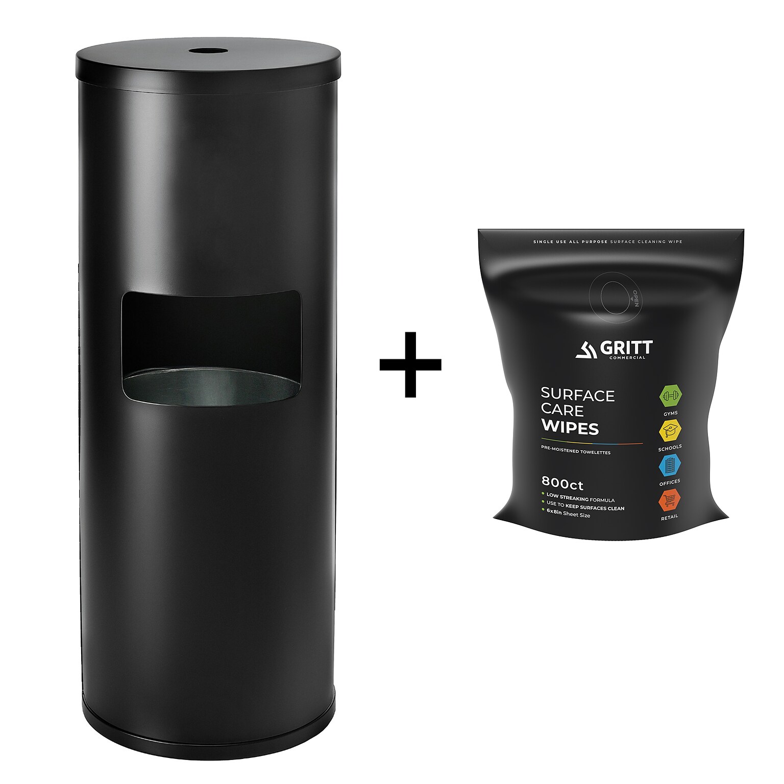 Gritt Commercial Wipe & Wipe Dispenser Starter Kit, Black, 800 Wipe Count (GRI509-BLK-RW)