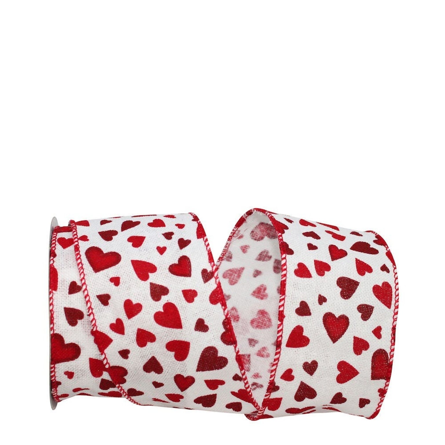 JAM Paper Hearts Tossed White Ribbon, White/Red (52640340686)