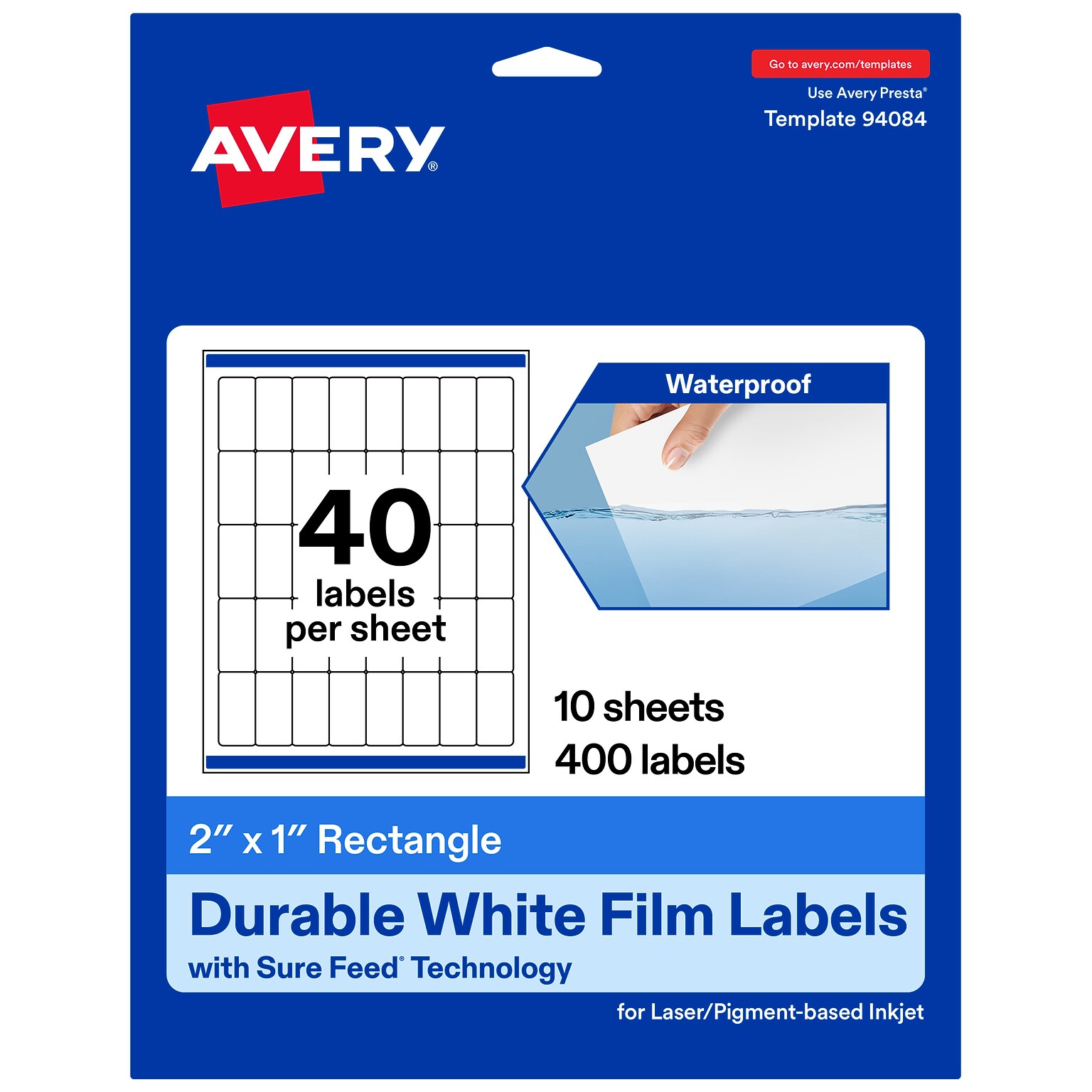 Avery Rectangle Laser/Inkjet Multipurpose Labels, White, 40 Labels/Sheet, 10 Sheets/Pack (19479311251)