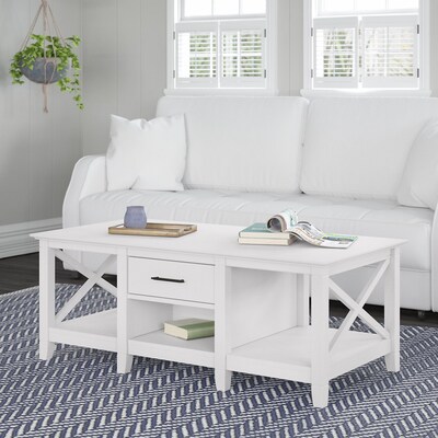 Bush Furniture Key West 47 x 24 Coffee Table with Storage, Pure White Oak (KWT148WT-03)