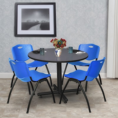 Regency 42-inch Round Laminate Gray Table With 4 M Stacker Chairs, Blue (TKB42RNDGY47BE)