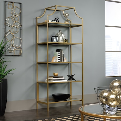 Sauder International Lux 71"H 5-Shelf Bookcase, Satin Gold (421434)