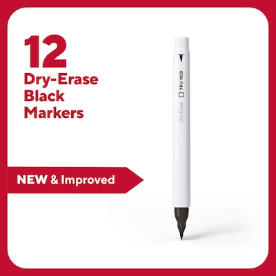 TRU RED™ Pen Dry Erase Markers, Ultra Fine Tip, Black, 12/Pack (TR61438-CC)