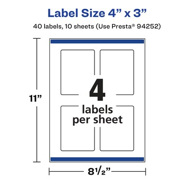 Avery Laser/Inkjet Multipurpose Labels, 3" x ", Glossy Clear, 40/Pack (94252)