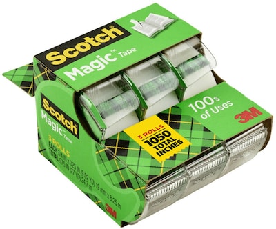 Scotch Magic Invisible Tape with Dispenser, 3/4 x 8.33 yds., 3/Pack (3105)