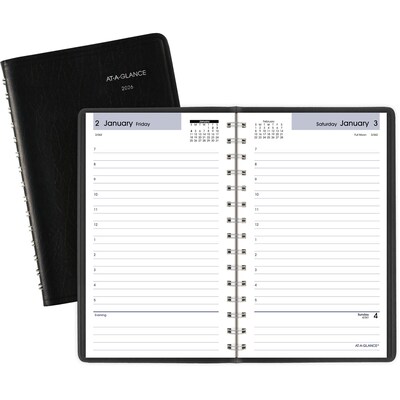 2026 AT-A-GLANCE DayMinder 5 x 8 Daily Appointment Book, Faux Leather Cover, Black (SK44-00-26)