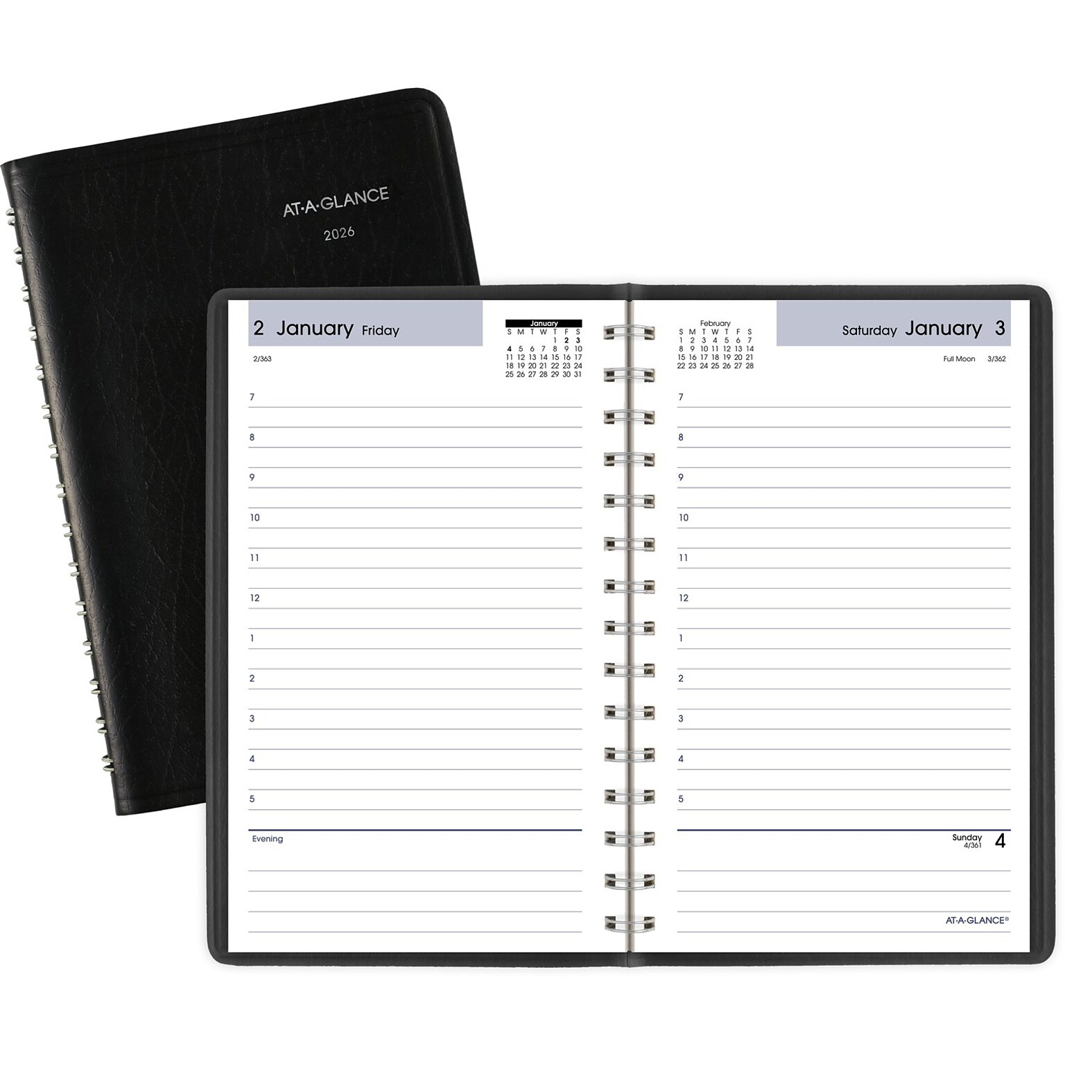 2026 AT-A-GLANCE DayMinder 5 x 8 Daily Appointment Book, Faux Leather Cover, Black (SK44-00-26)