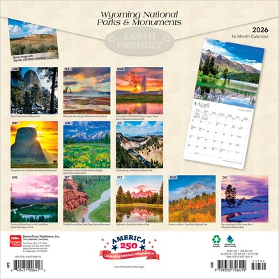 2026 BrownTrout Wyoming National Parks & Monuments 12 x 12 Monthly Wall Calendar (9798330706419)