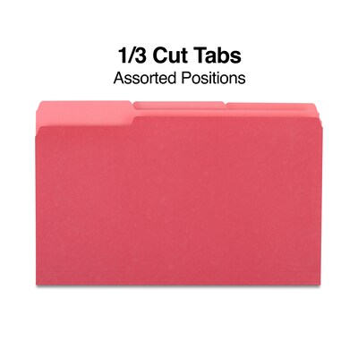 Staples® File Folders, 1/3 Cut Tab, Legal Size, Red, 100/Box (TR224550/344939)